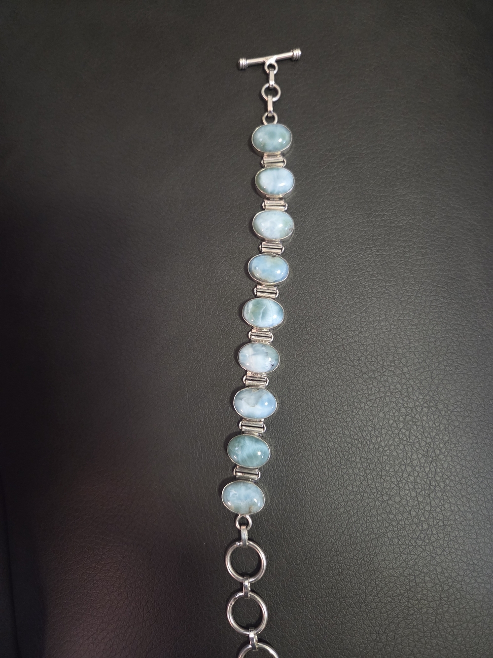 Larimar Genuine Oval Gemstone, 925 Sterling Silver, Link Bracelet